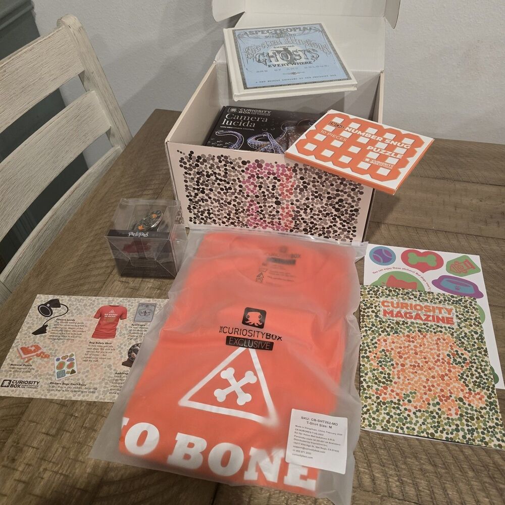 Vsauce Curiosity Box Complete Set Spectropia Camera Lucida Puzzle Shirt M Coin